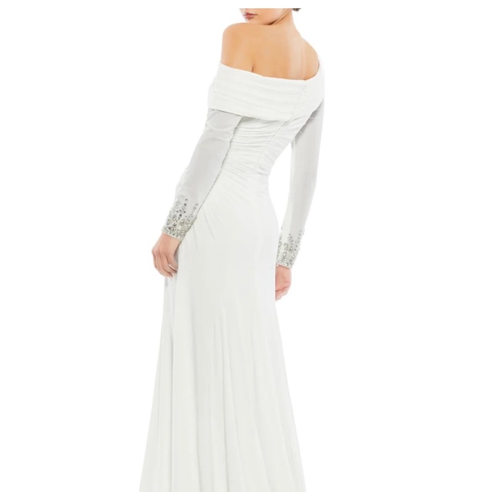 BEADED CUFF DROP SHOULDER FAUX WRAP GOWN MAC DUGGAL NWT